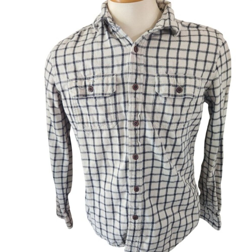 American Eagle Outfitters Mens White Navy Blue Grid Check Flannel Shirt Medium